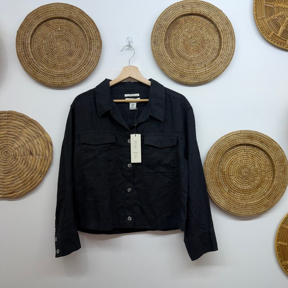 NEW Rachel Zoe Black Linen Button Up Shirt Medium